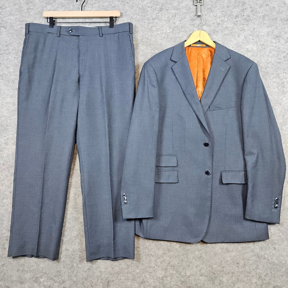 Bianco Berioni Vitale Barberis Canonico Blue/Gry 2-Pc Wool/Silk 44L 39x29.5 FLAW